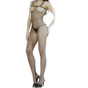 Desire Hosiery Black Fishnet Open Crotch Bodystocking ONE SIZE